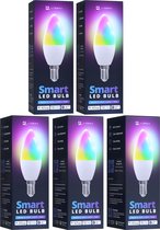 Lideka® - Slimme LED Lamp - E14 - Set Van 5 - RGBW - met App - 6W - 600 Lumen - 2700K - 6500K - Smart LED Verlichting - Dimbaar - Google, Alexa en Siri
