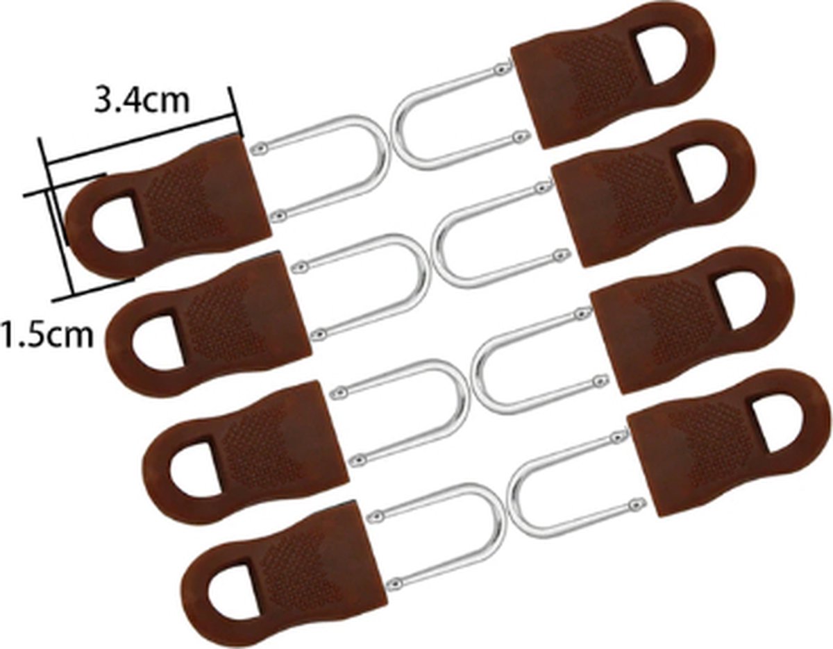 Zipper puller bruin type 2 - 1,5 x 3,4 cm - 8 stuks