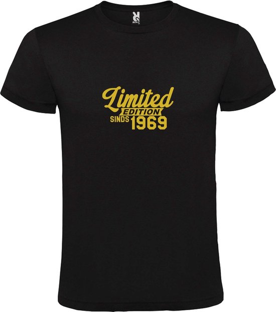Zwart T-Shirt met “ Limited edition sinds 1969 “ Afbeelding Goud Size XL