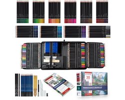 STARKSØN 145-Delige Teken Set Incl. Kleurpotloden, Schets Potloden, Houtskool, Schetsboek, Etui & Accessoires - Blending - Tekendoos Voor Volwassenen & Kinderen