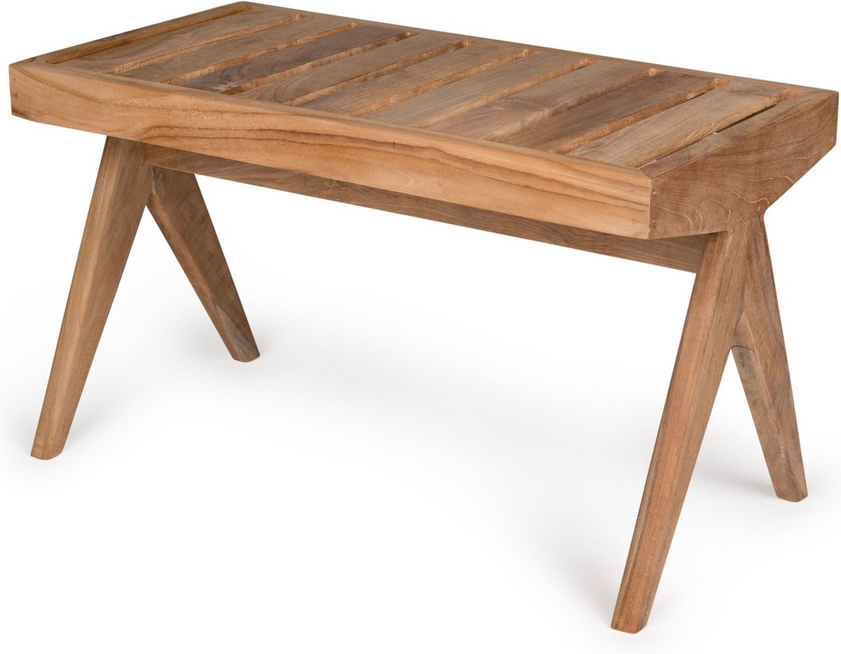 DETJER - Design Tuinbank - 78x40 cm (L x B) - Hoogte: 45 cm - Kleur: Teak - Minimalistische Stijl