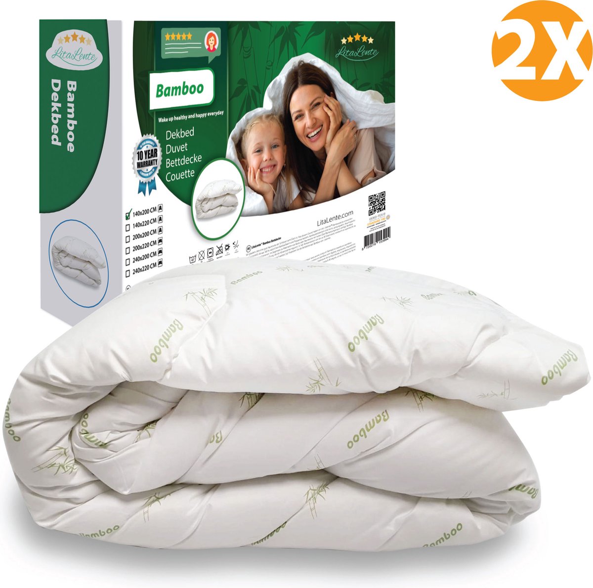 LitaLente Syndonn BIO Bamboe Dekbed - Luxe All Season Dekbed (set van 2) - 140x200cm - Anti-allergisch – Hotel Kwaliteit – All Year – Tweepersoons dekbed