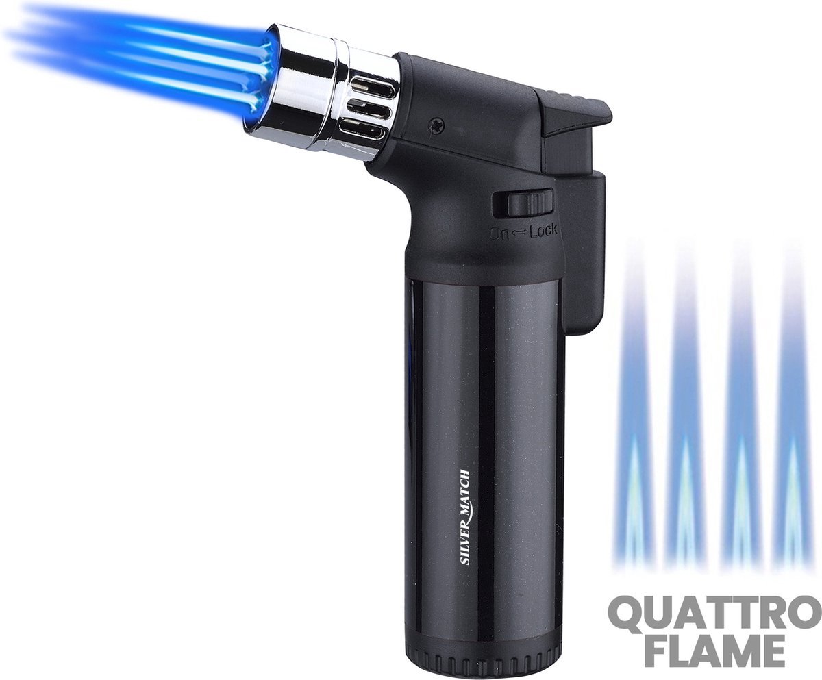 Goedkoopste Silver Match Quattro Torch - Zwart - 4 vlammen - Aansteker - Navulbaar - Vuurwerk - Gasbrander