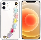 Cadorabo Hoesje geschikt voor Apple iPhone 12 MINI in Transparant met kleurrijke hartjes - Beschermhoes van flexibel TPU silicone Case Cover met polsketting
