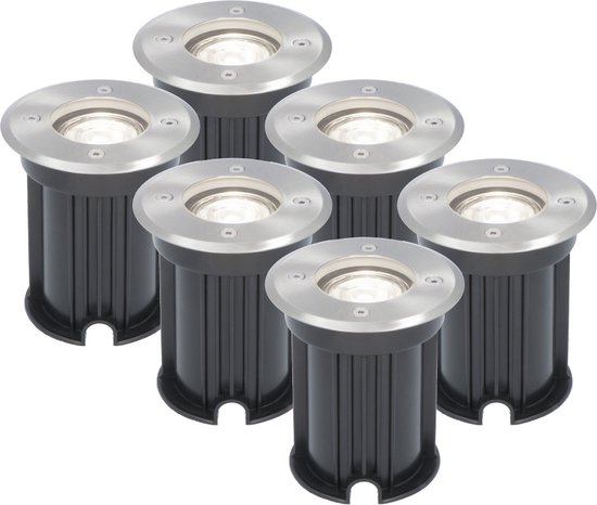 HOFTRONIC 6x HOFTRONIC Maisy - Grondspots LED voor buiten - Rond - RVS - IP65 Waterdicht - Verwisselbare GU10 - 5 Watt 400 Lumen - 6000K Daglicht wit - 3 jaar garantie
