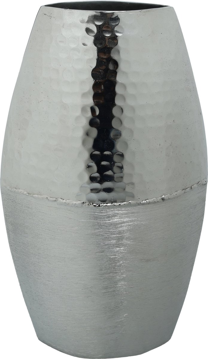 PTMD Vaas zilver geborsteld met glanzend gehamerd aluminium pot S - 30 hoog