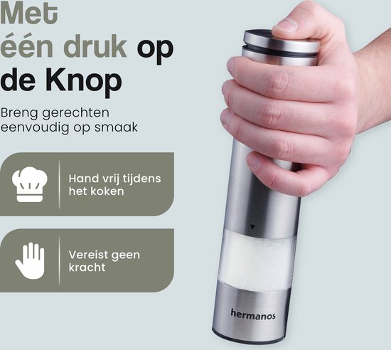 Hermanos Moulin à poivre et moulin à sel électrique - Set sel et poivre - 2 pièces - piles incluses - Acier inoxydable