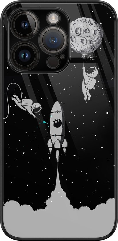 Coque iPhone 14 Pro en verre - Navette spatiale - Coque rigide - Zwart - Coque arrière - Marbre - Zwart