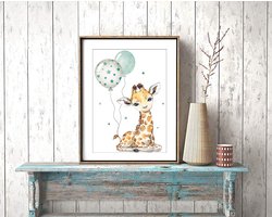 Artpin® P64 Poster, decoratie voor kinderkamer, afbeeldingen voor babykamer, roze en grijs voor meisjes, safari jungle dierenposter, luchtballon