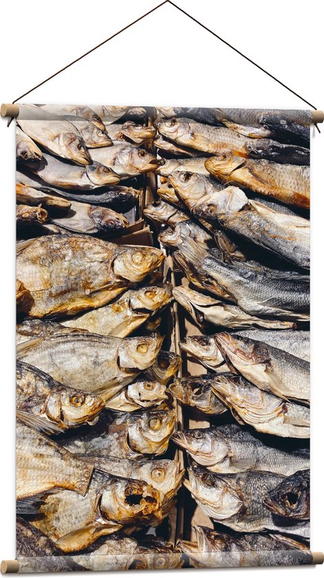 WallClassics - Textielposter - Verse Vissen op een Vismarkt - 60x90 cm Foto op Textiel