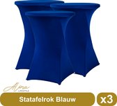 Statafelrok Blauw 80 cm per 3 - Alora tafelrok voor statafel - Statafelhoes - Bruiloft - Cocktailparty - Stretch Rok - Set van 3
