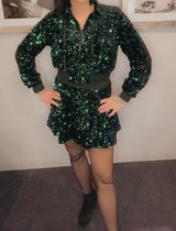 pak jasje met rokje glitter s/m kerstkleding feestkleding uitgaanskleding two-piece suit groen oudennieuw