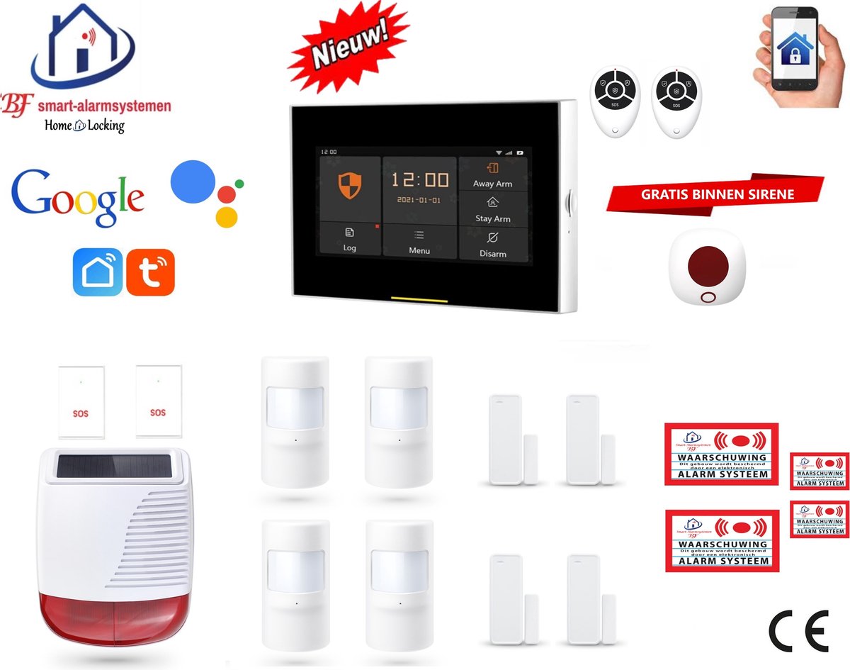 Draadloos wifi smart alarmsysteem werkt met Google en wifi,gprs,sms (Nederlands of Frans stem en tekst) set 22 ST-01