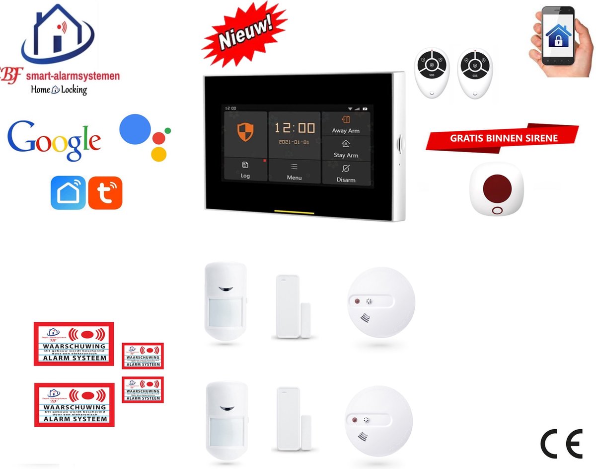 Draadloos wifi smart alarmsysteem werkt met Google en wifi,gprs,sms (Nederlands of Frans stem en tekst) set 19 ST-01
