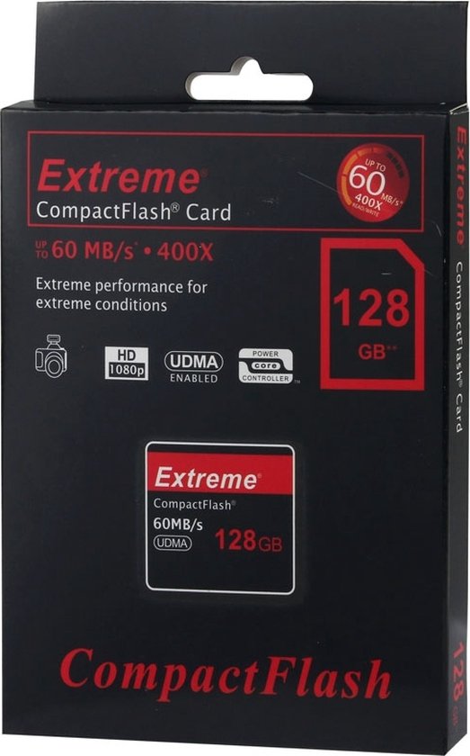 Compact flash card 128GB - Extreme - 400X lees snelheid, tot wel 60 MB ...