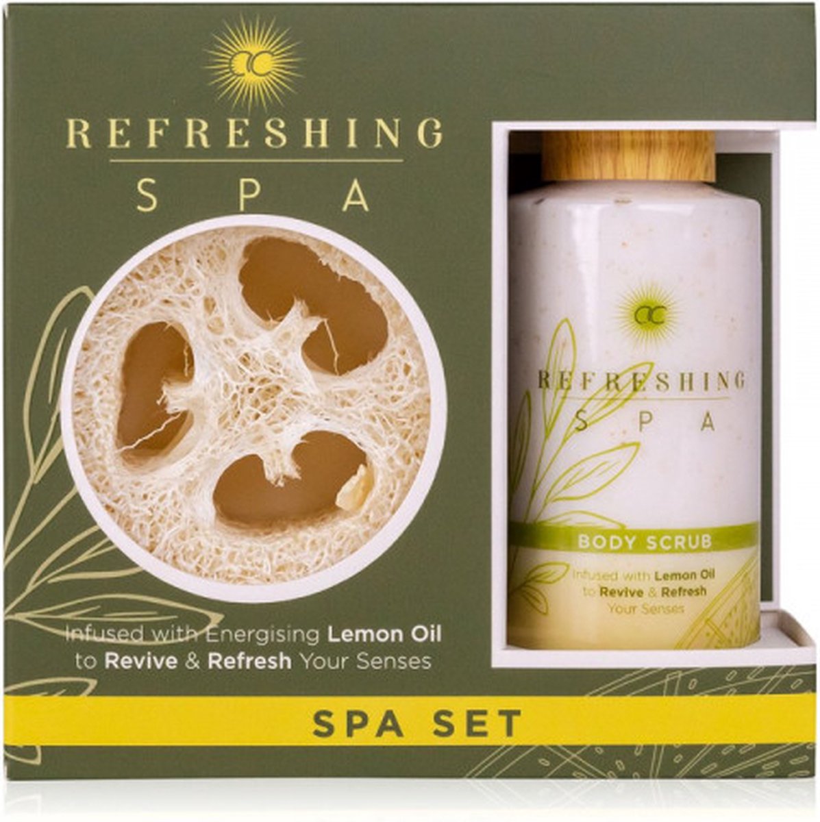 Refreshing Spa - Spa Set - Revive & Refresh - Body Scrub With Lemon & Olive Oil - Gratis Natuurlijke Spons - Gift Set
