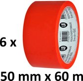 6 x gekleurd verpakkingstape - PP - 50mm x 66m - rood