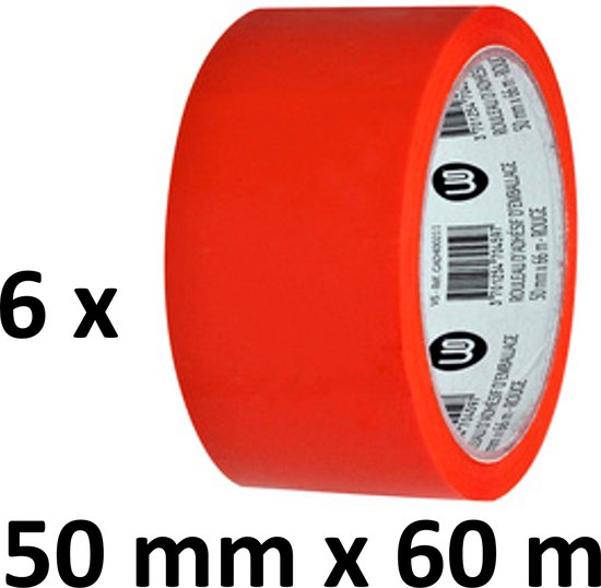 6 x gekleurd verpakkingstape - PP - 50mm x 66m - rood - Office Basics