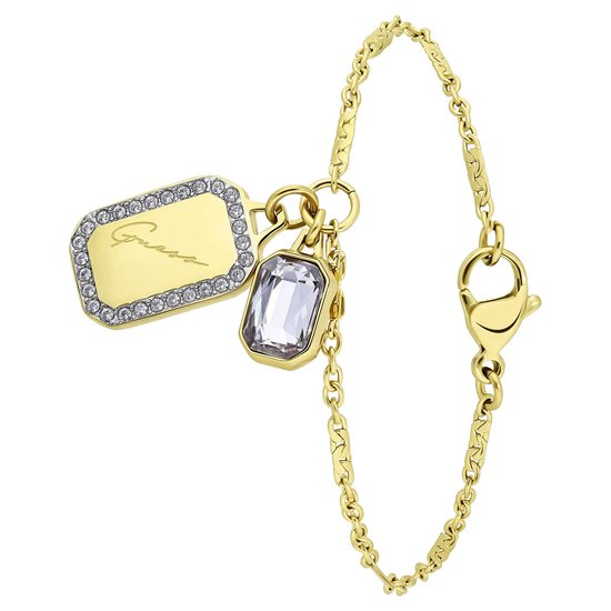 Guess Dames Guess goldplated stalen armband CRYSTAL TAG - Armband - Staal - Goudkleurig - 18.5 cm