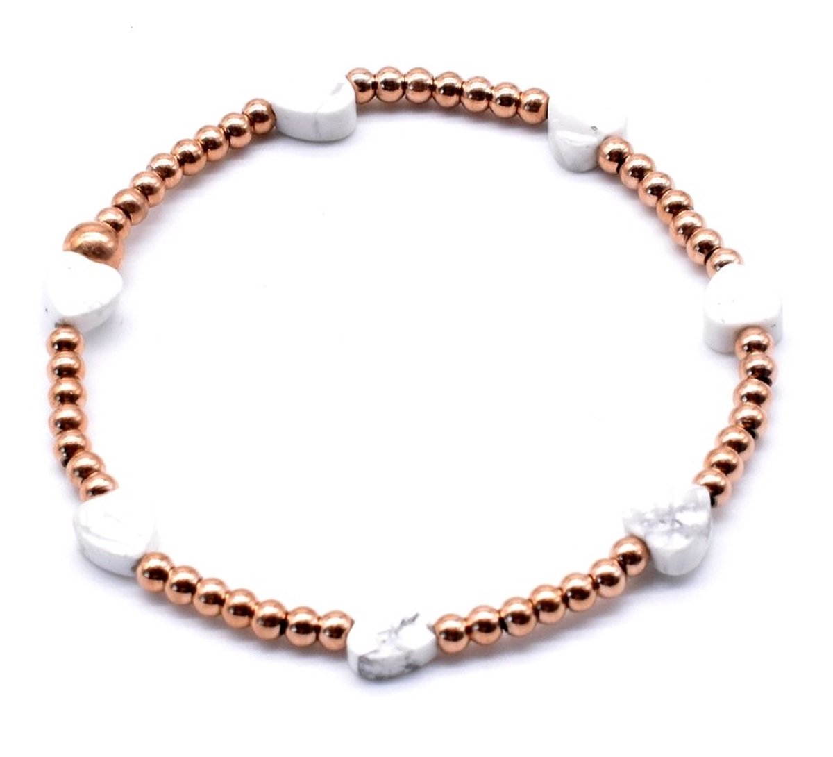 Kralen armband natuursteen hartjes rosegoudkleurig - howliet - Kralenarmband wit en rosegoud van Sophie Siero - met Cadeauverpakking