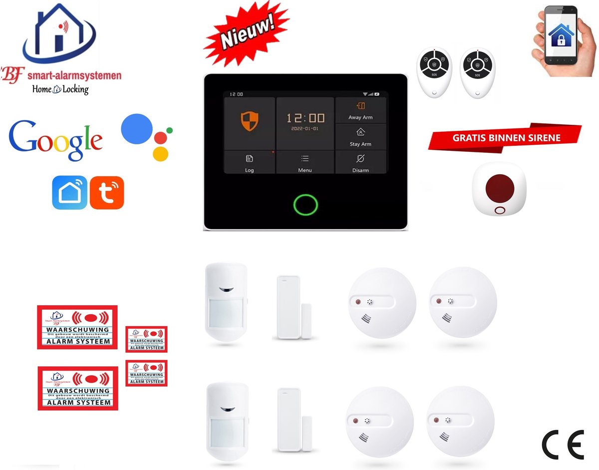 Draadloos alarmsysteem werkt met wifi,gprs,sms en met spraakgestuurde apps. (Nederlands of Frans stem en tekst) ST01A-18