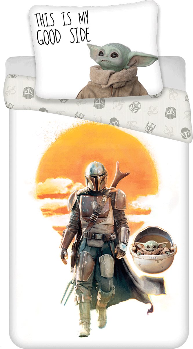 Set Biancheria Letto Star Wars Baby Yoda - 2 Pezzi, Copripiumino Reversibile 140x200 Cm E Federa 70x90 Cm, 100% Cotone, Effetto Luminescente