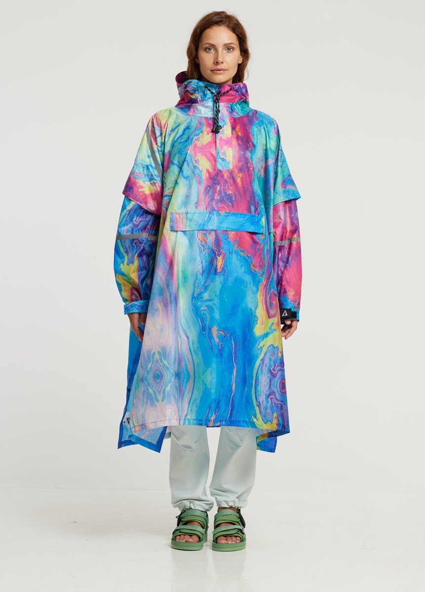 365-DRY Duurzame Regen poncho maat S/M Blauw Roze Multi 'The Wizard'