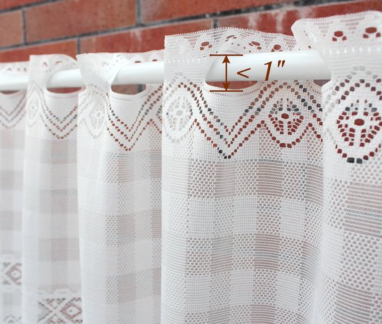 Yaland Vitrage, jacquard, bloemen, grens, gordijn, wit, bistrogordijn, gebogen, breedte 100 cm