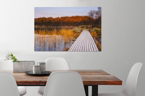 Échafaudage scandinave en automne 90x60 cm - Tirage photo sur toile (Décoration murale salon / chambre)