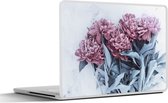 Laptop sticker - 15.6 inch - Roze pioenrozen op marmer - 36x27,5cm - Laptopstickers - Laptop skin - Cover