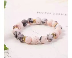 foto van UrbanGoods - Pink Zebra Jaspis - 10 mm - Edelsteen - 19 Cm - Kralen armband - Cadeau