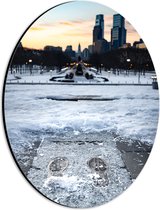 WallClassics - Dibond Ovaal - Bevroren Sneeuw in Stad - 21x28 cm Foto op Ovaal (Met Ophangsysteem)