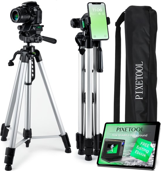 PIXETOOL Universeel Camera en Telefoon Statief 170cm - Spiegelreflex - Incl. Smartphone Houder - Smartphone Statief - Tripod Statief - Gsm Statief - Camera Houder