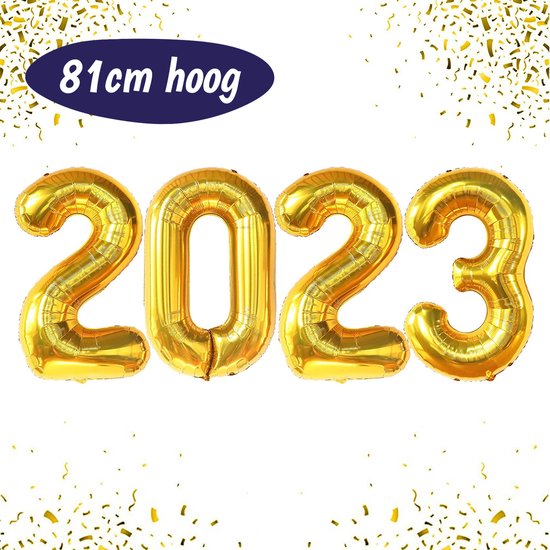 2023 Ballon - Folieballon - Oud en Nieuw Feest Artikelen - Folie Ballonnen Cijfers - Oud&Nieuw - Jaarwisseling Feest - 2022 Oudjaar Feest - Nieuwjaar Versiering - Gouden Decoratie - XXL - 81cm x 160cm - Goud