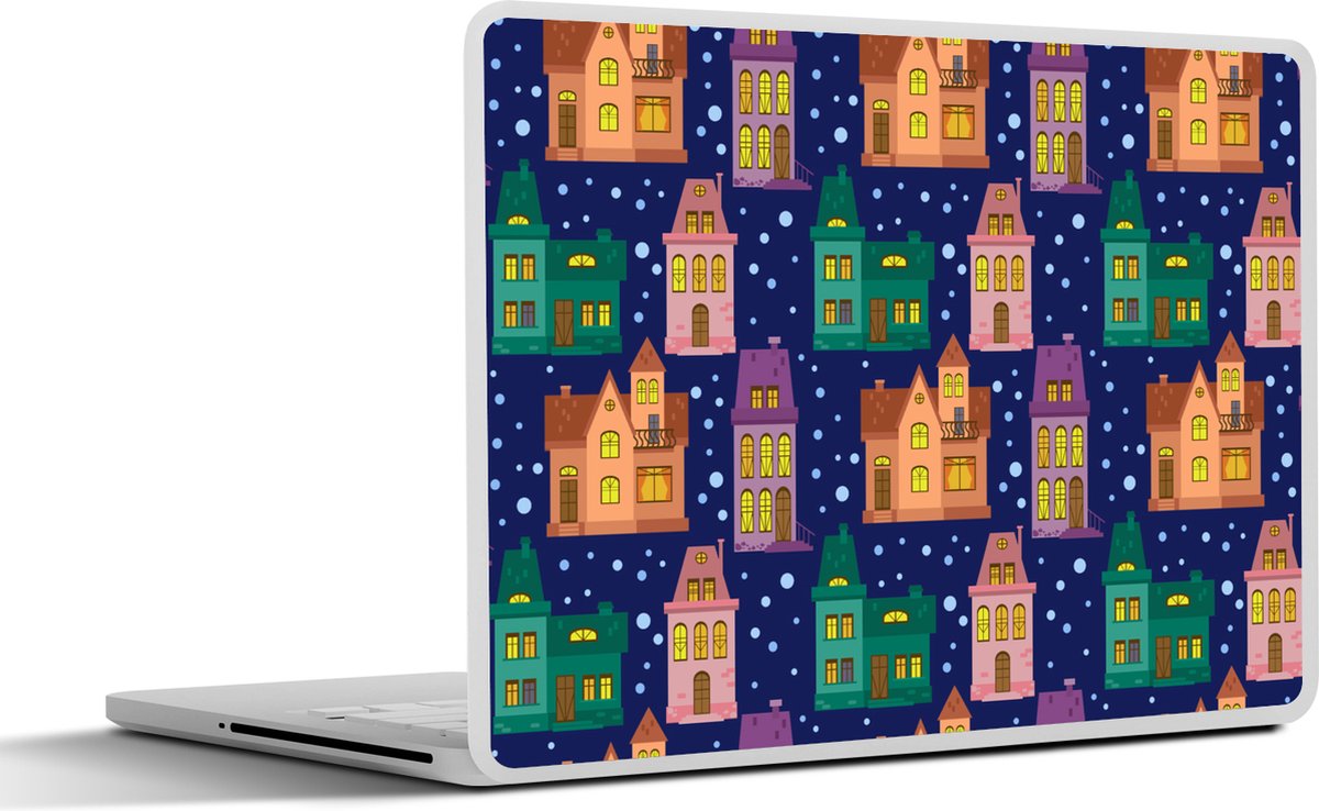 Laptop sticker - 10.1 inch - Winter - Patroon - Huis - 25x18cm - Laptopstickers - Laptop skin - Cover