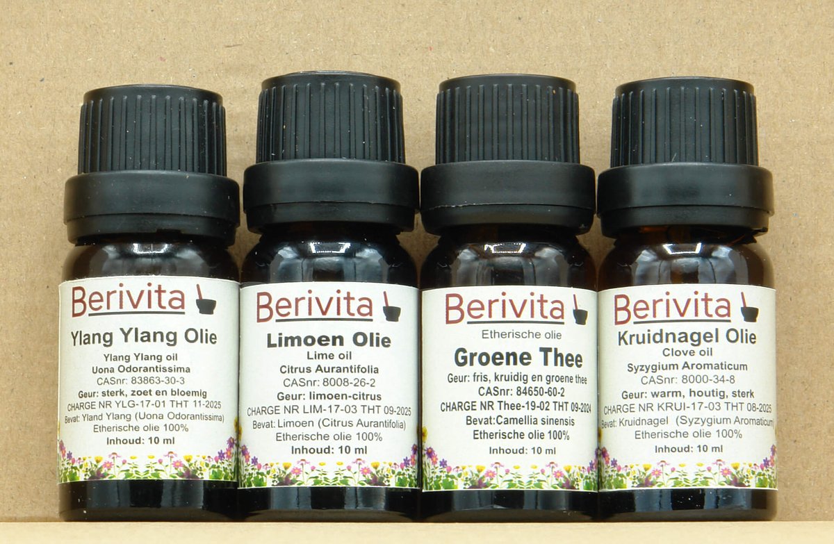 Goedkoopste Reuktraining Set 2 - Etherische Olie - Ylang Ylang 10ml, Limoenolie 10ml, Groene Thee 10ml, Kruidnagelolie 10ml - Bij Reukverlies