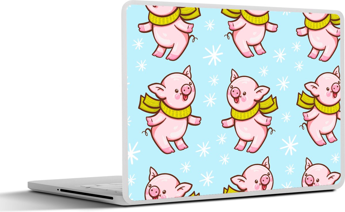 Laptop sticker - 17.3 inch - Varken - Sjaal - Kinderen - Kerst - Patronen - 40x30cm - Laptopstickers - Laptop skin - Cover - Kerst - Cadeau - Kerstcadeau voor mannen en voor vrouwen