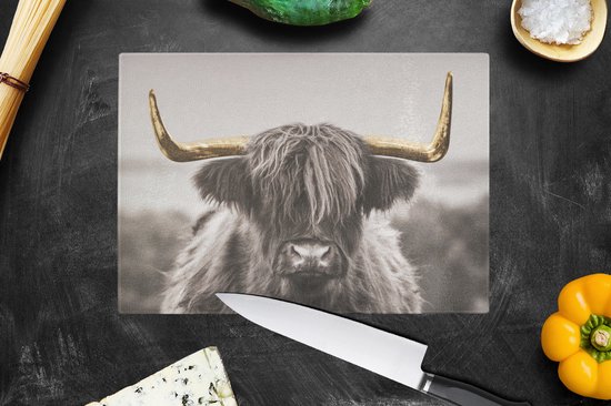 Planche à découper en Verres - 28x20 - Scottish Highlander - Zwart - Wit - Or - Planches à découper en Glas
