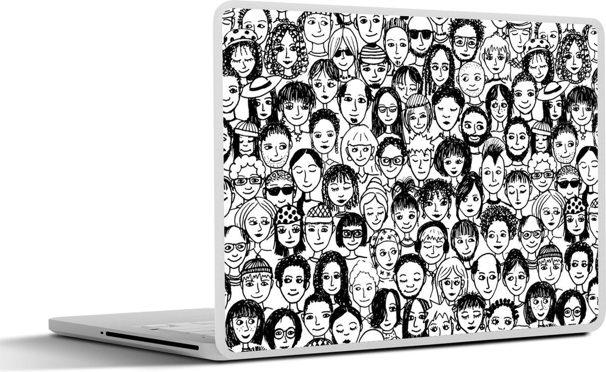 Laptop sticker - 10.1 inch - Patronen - Gezicht - Zwart Wit - 25x18cm - Laptopstickers - Laptop skin - Cover