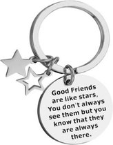 Fako Bijoux® - Sleutelhanger Good Friends Are Like Stars ... - Sterren - Sleutelring Tekst - Cadeau - Geschenk - Zilverkleurig