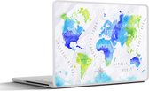 Laptop sticker - 11.6 inch - Wereldkaart - Waterverf - Groen - Blauw - 30x21cm - Laptopstickers - Laptop skin - Cover