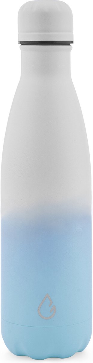 Wattamula Design eco RVS drinkfles - mix wit/blauw - 500 ml - waterfles - thermosfles - sport