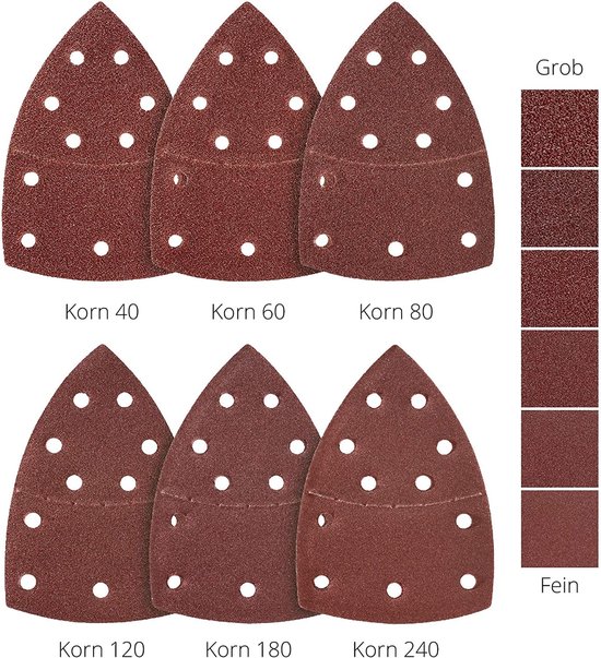 Triángulos de lijado Prio, 100 x 11 agujeros, 105 x 152 mm, grano 240, lijadora multiusos, hojas