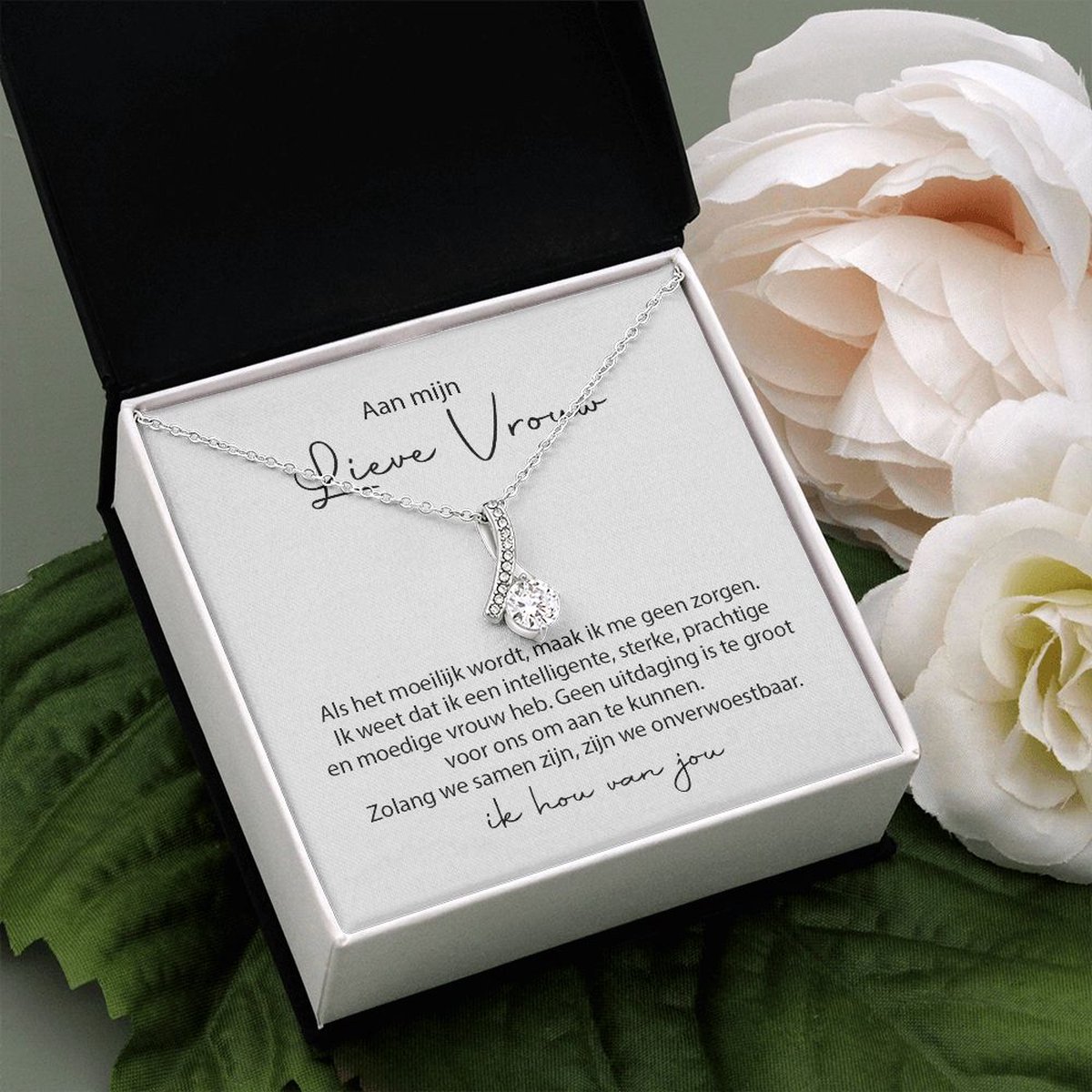 Sierado Shine bright ketting - Uniek cadeau vrouw - 14k wit goud plating - Zirkonia-kristal - En tekstkaart 