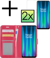 Hoes Geschikt voor OnePlus Nord CE 2 Lite Hoesje Book Case Hoes Flip Cover Wallet Bookcase Met 2x Screenprotector - Donkerroze