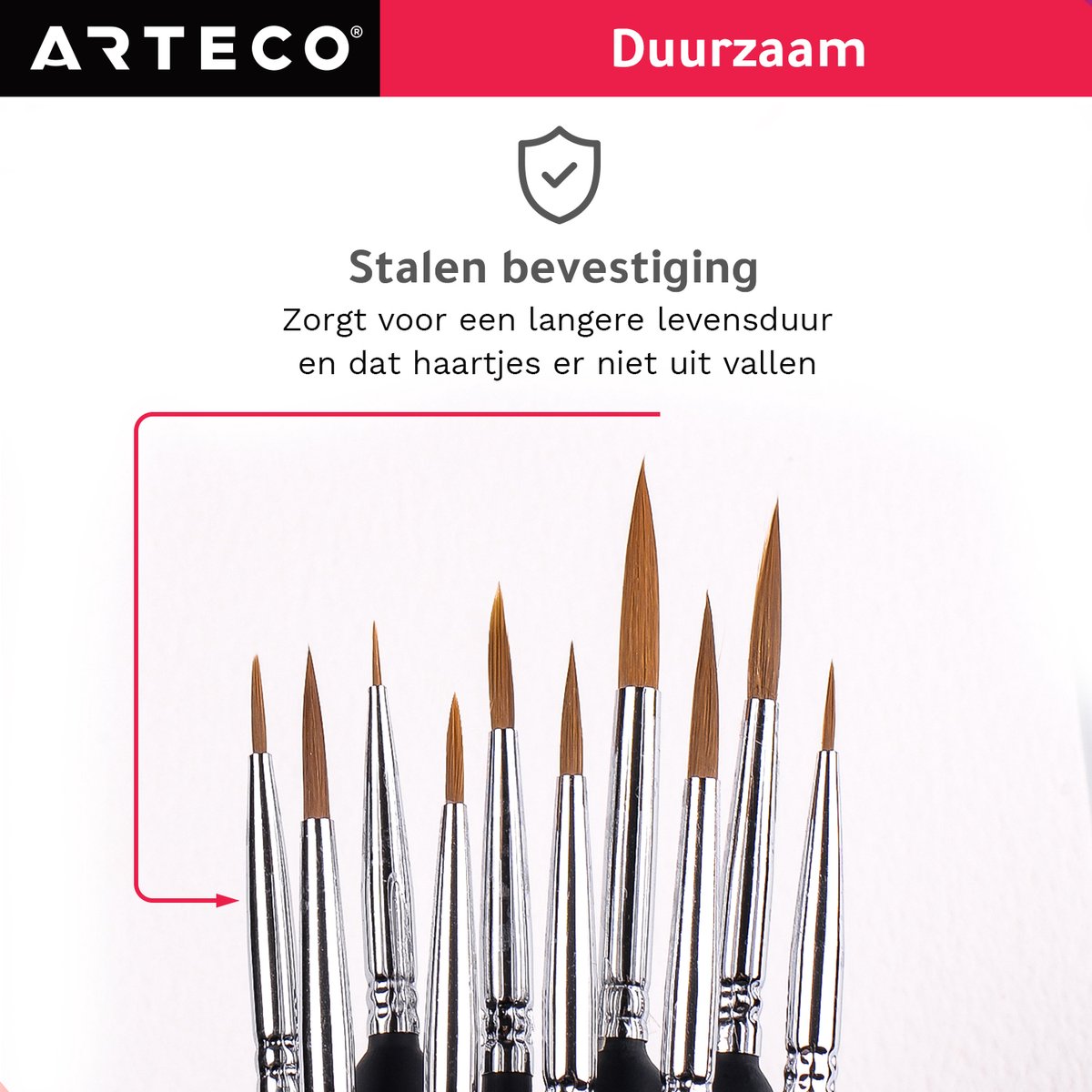 ARTECO® 10 Fijne Penselen - Penselenset - Penselen - Kwasten – Kalligrafie, Schilderen op Nummer, Miniatuur — afbeelding 7