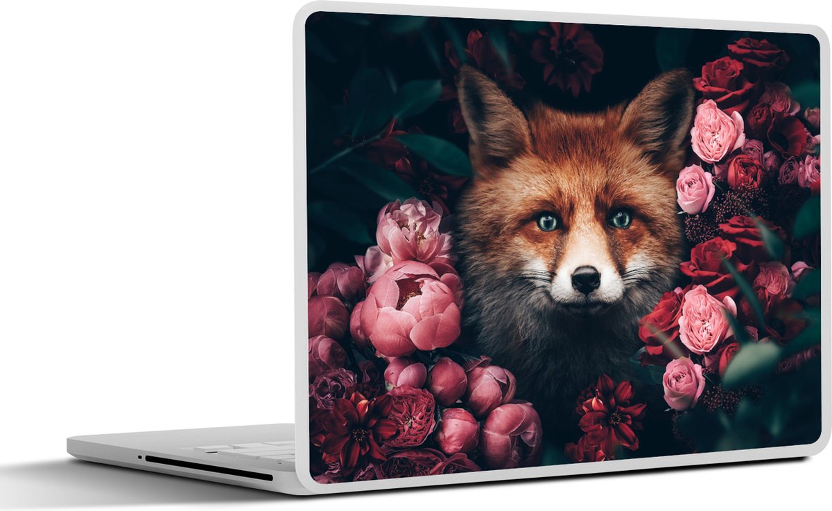 Laptop sticker - 13.3 inch - Vos - Bloemen - Botanisch - Dieren - 31x22,5cm - Laptopstickers - Laptop skin - Cover