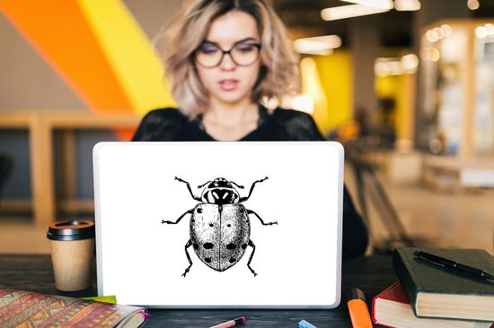 Autocollant pour ordinateur portable - 15,6 pouces - Vintage - Coccinelle - Insectes - Zwart et blanc - 36x27,5 cm - Autocollants pour ordinateur portable - Peau pour ordinateur portable - Couverture