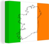 Canvas Schilderij Vorm van Ierland met de kleuren van de vlag van Ierland - 80x60 cm - Wanddecoratie