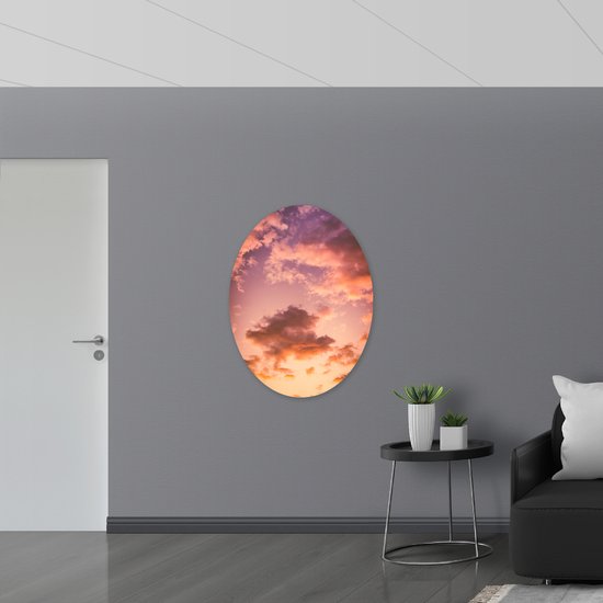 WallClassics - Plaque Ovale en Mousse PVC - Nuages Pastel - 81x108 cm Photo sur Ovale (Avec Système d'accrochage)